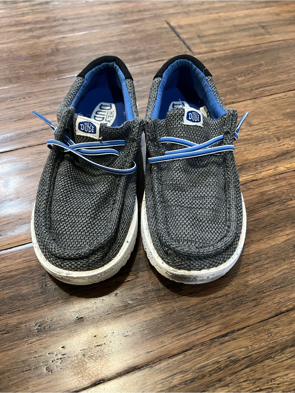 Hey Dude Boys Wally Knit Slip-On Shoes in Charcoal with Blue Accents